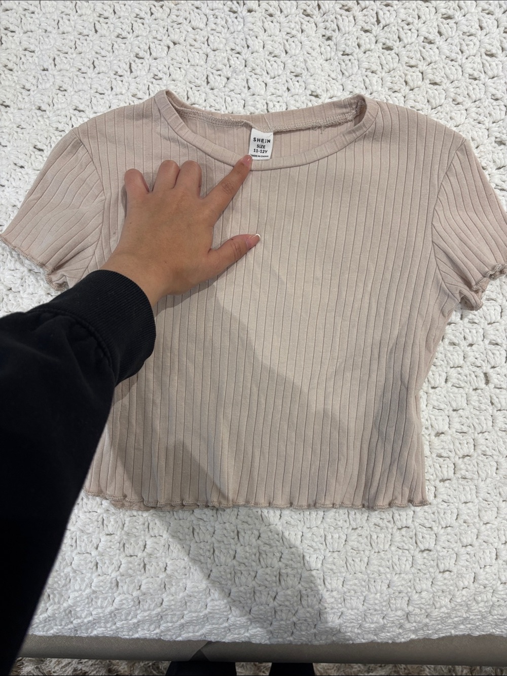 SHEIN Ribbed Short Sleeve Crop Top in Light Taupe